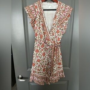 Veronica Beard Floral Mini Dress in White, Pink, Rust